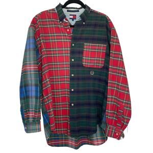 Tommy Hilfiger Thrashed mens Long sleeve Button Up Plaid Classic 90s Vtg Sz Lg